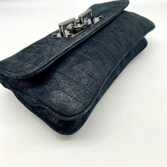 Treesje Black Leather Suede Buckle Clutch - Picture 7 of 10